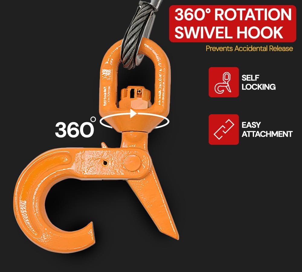 Mytee Products Wire Rope Steel Core Winch Cable 3/8" x 50' Swivel Hook 14